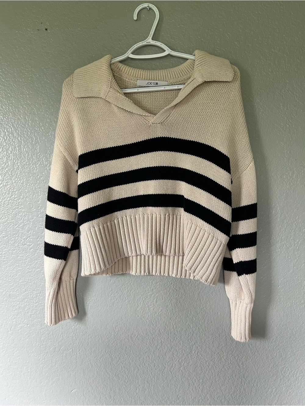Joe's Jeans Cream and Black Striped V-Neck Sweater
